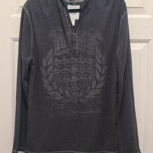 Buffalo David Bitton Cotton Blend Long Sleeve Graphic Front Hooded Tee GU